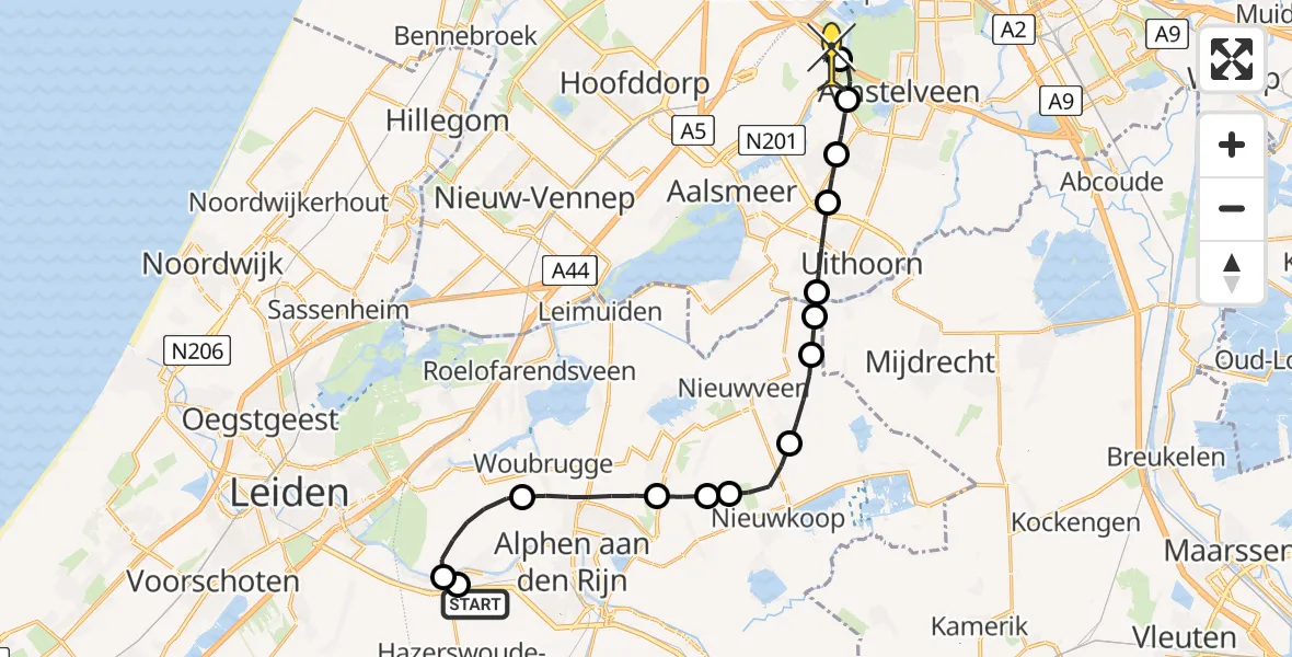 Routekaart van de vlucht: Politiehelikopter naar Schiphol, Jacob Reviusstraat