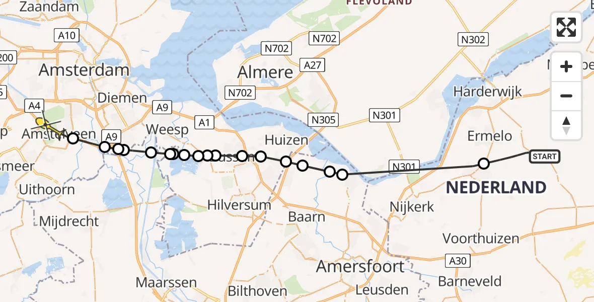 Routekaart van de vlucht: Politiehelikopter naar Amstelveen, Postweg