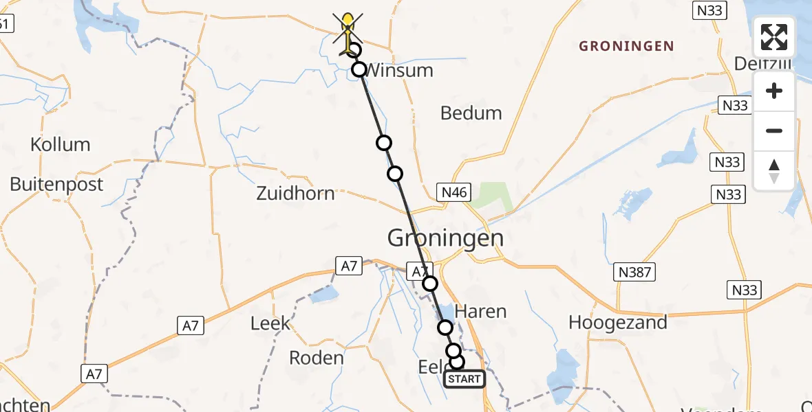 Routekaart van de vlucht: Lifeliner 4 naar Mensingeweer, Weeakkerweg