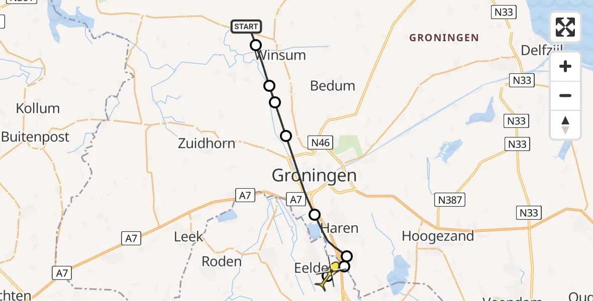 Routekaart van de vlucht: Lifeliner 4 naar Groningen Airport Eelde, Wildeveldseweg