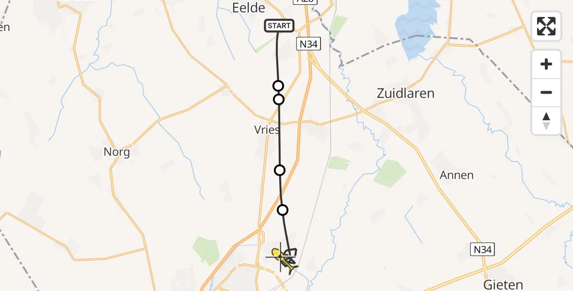 Routekaart van de vlucht: Lifeliner 4 naar Assen, Norgerweg