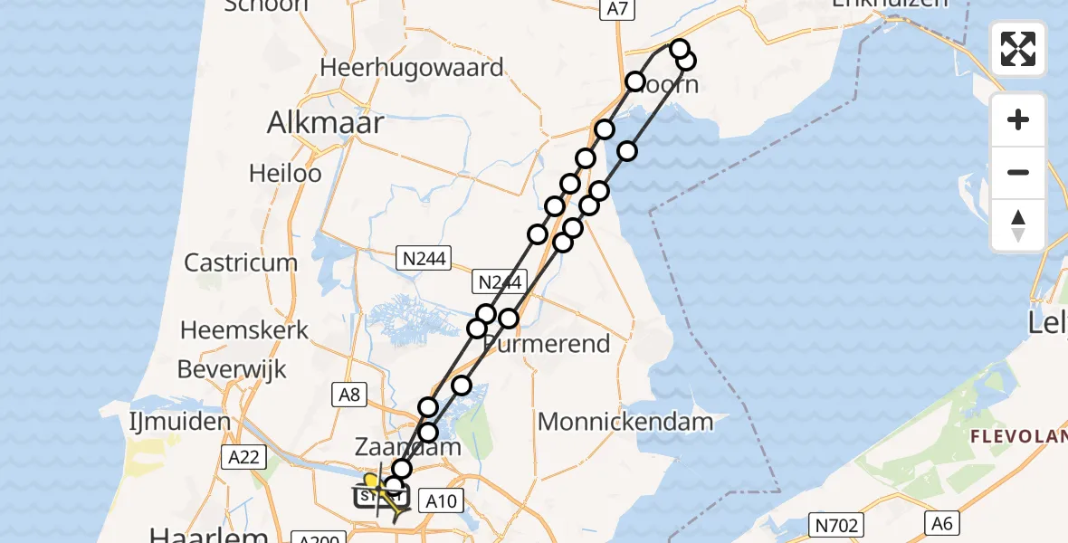 Routekaart van de vlucht: Lifeliner 1 naar Amsterdam Heliport, Hemkade