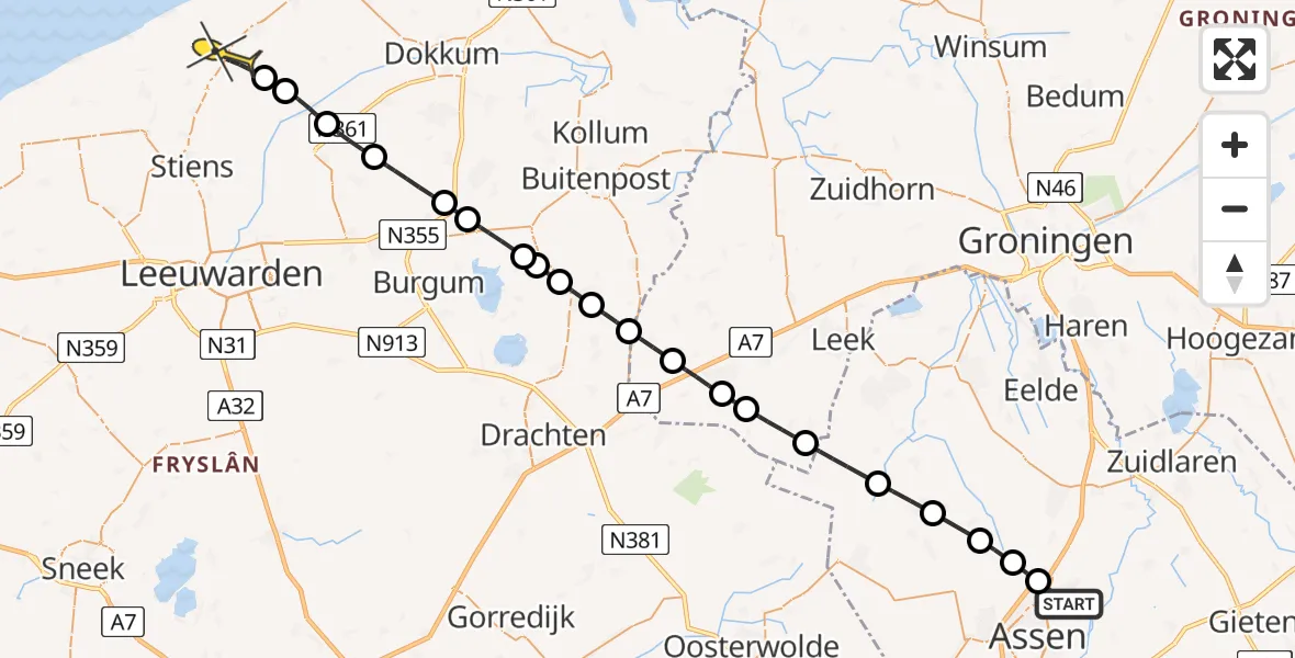 Routekaart van de vlucht: Lifeliner 4 naar Marrum, Zichtheugte