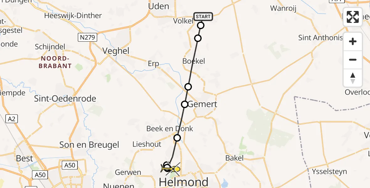 Routekaart van de vlucht: Lifeliner 3 naar Helmond, Muizenstraat