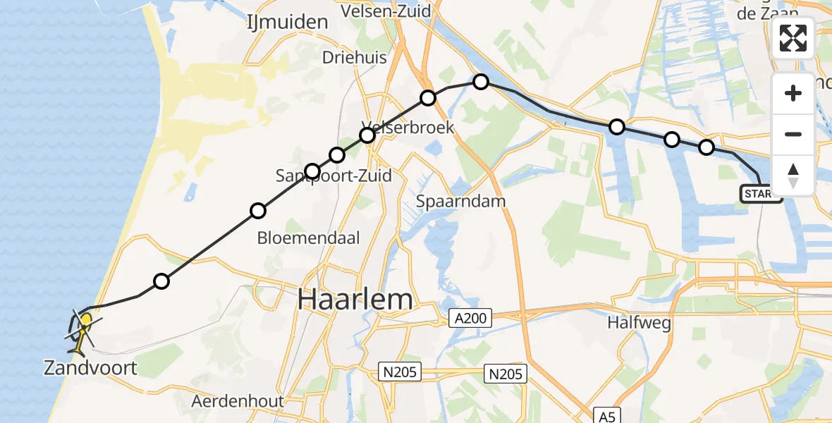 Routekaart van de vlucht: Lifeliner 1 naar Zandvoort, Daalderweg