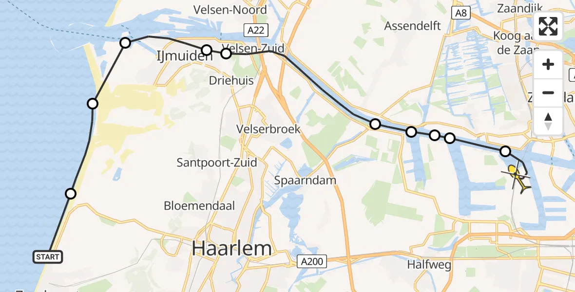 Routekaart van de vlucht: Lifeliner 1 naar Amsterdam Heliport, Naaktstrand