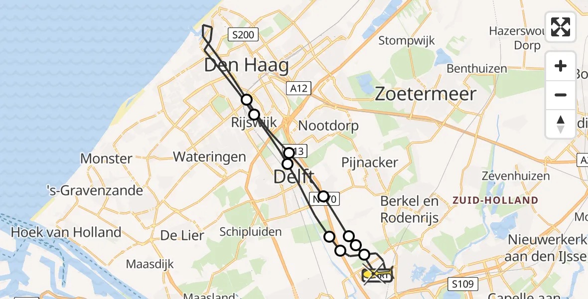 Routekaart van de vlucht: Lifeliner 2 naar Rotterdam The Hague Airport, Schieveense polder