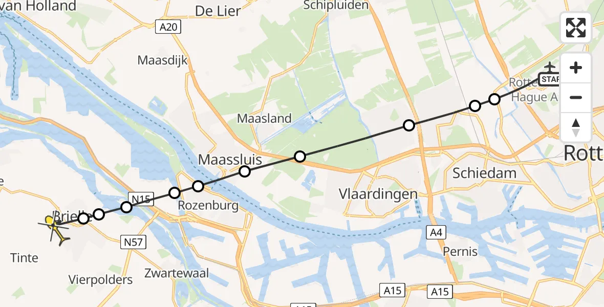 Routekaart van de vlucht: Lifeliner 2 naar Brielle, Achterdijk