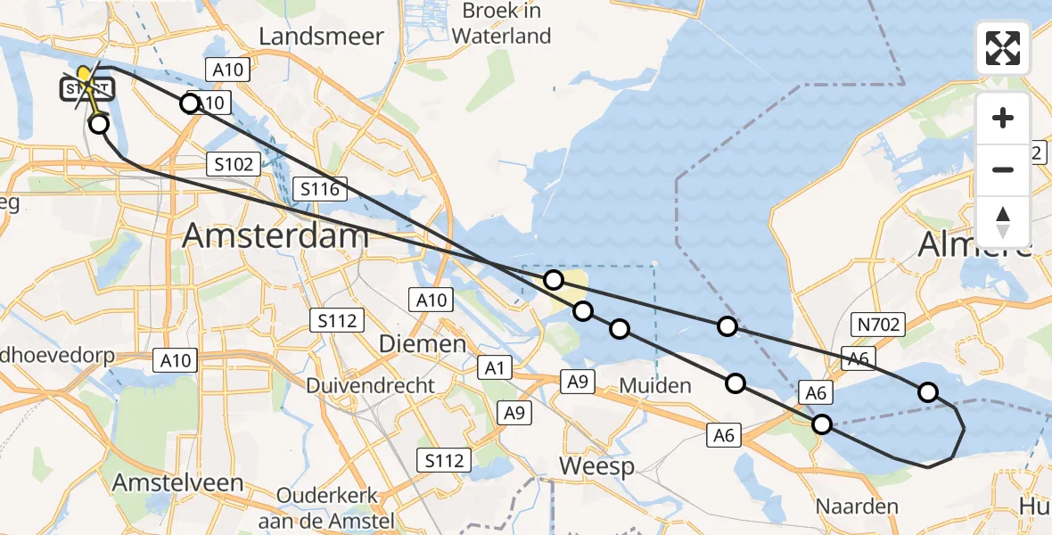 Routekaart van de vlucht: Lifeliner 1 naar Amsterdam Heliport, Hornweg