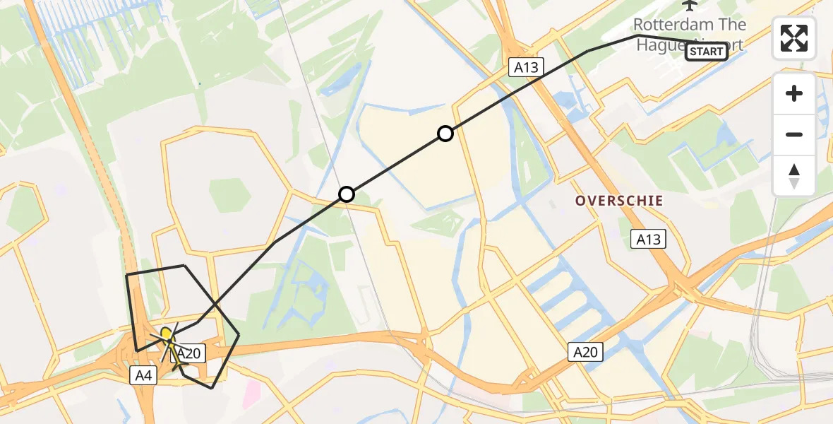 Routekaart van de vlucht: Lifeliner 2 naar Schiedam, Vliegveldweg