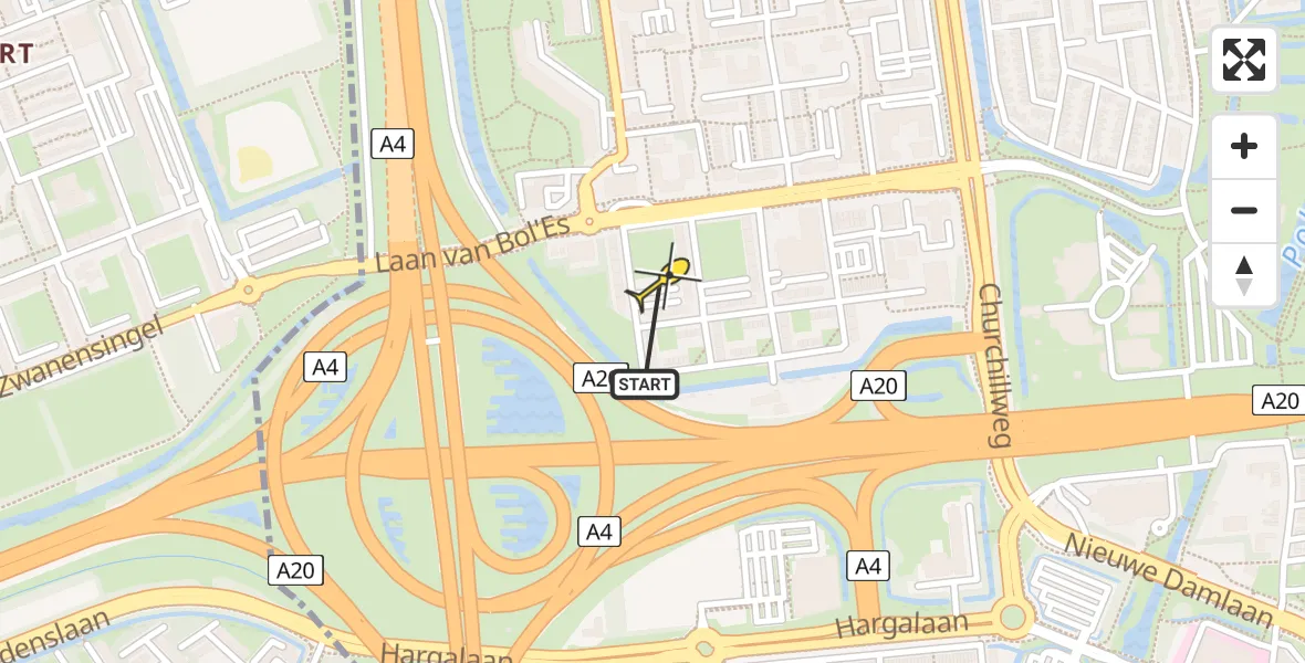Routekaart van de vlucht: Lifeliner 2 naar Schiedam, Obrechtstraat