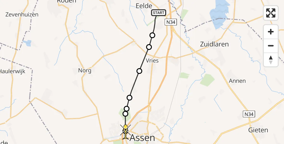 Routekaart van de vlucht: Lifeliner 4 naar Assen, Moespot