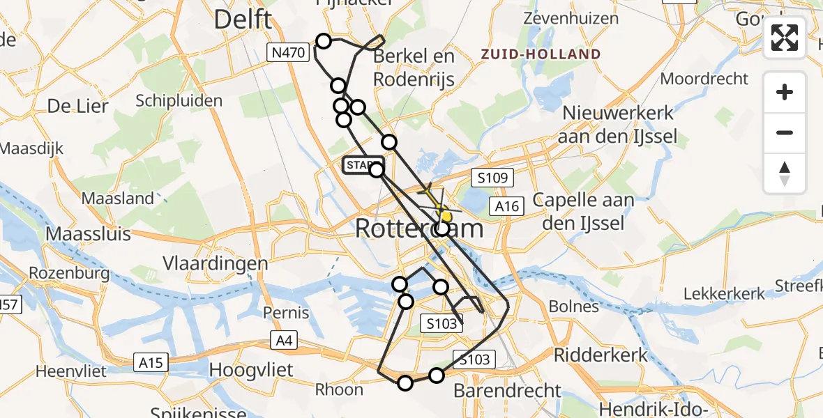 Routekaart van de vlucht: Politiehelikopter naar Rotterdam, Van der Duijn van Maasdamweg