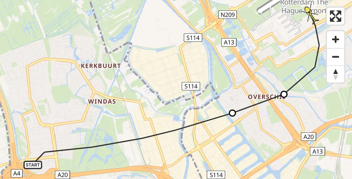 Routekaart van de vlucht: Lifeliner 2 naar Rotterdam The Hague Airport, Abtsmolenpad