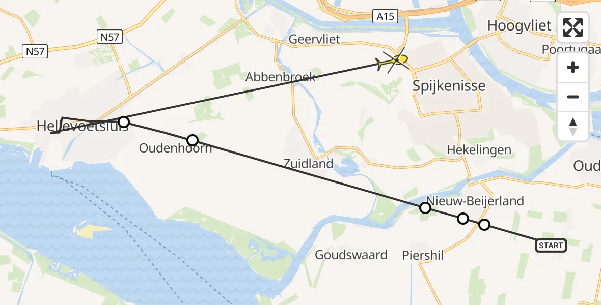 Routekaart van de vlucht: Politiehelikopter naar Spijkenisse, Buitenom