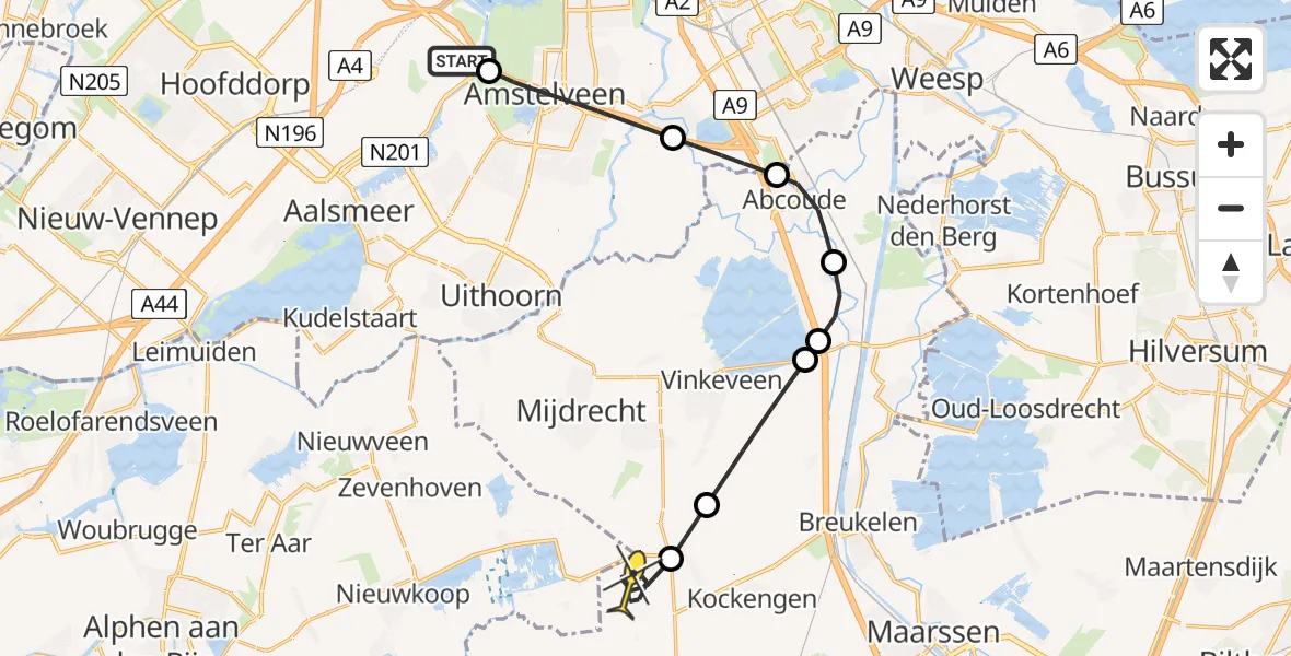 Routekaart van de vlucht: Politieheli naar Kamerik, Walaardt Sacréstraat
