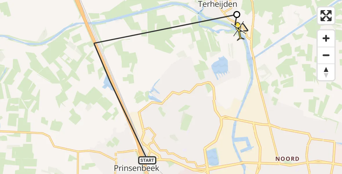 Routekaart van de vlucht: Politiehelikopter naar Terheijden, Bredaseweg
