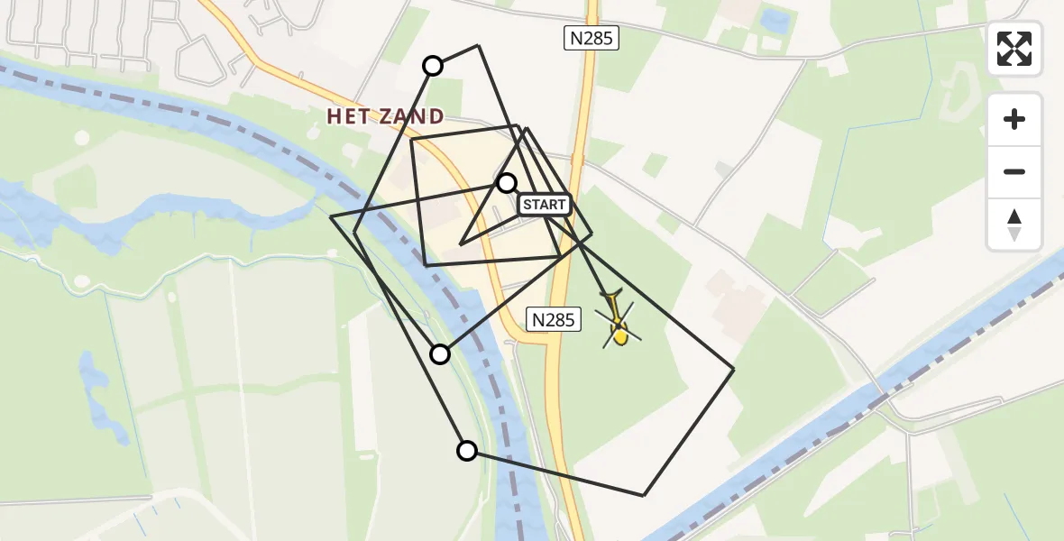 Routekaart van de vlucht: Politiehelikopter naar Terheijden, Bergen