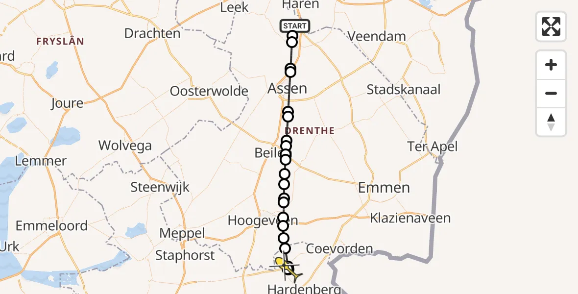 Routekaart van de vlucht: Lifeliner 4 naar Slagharen, Moespot