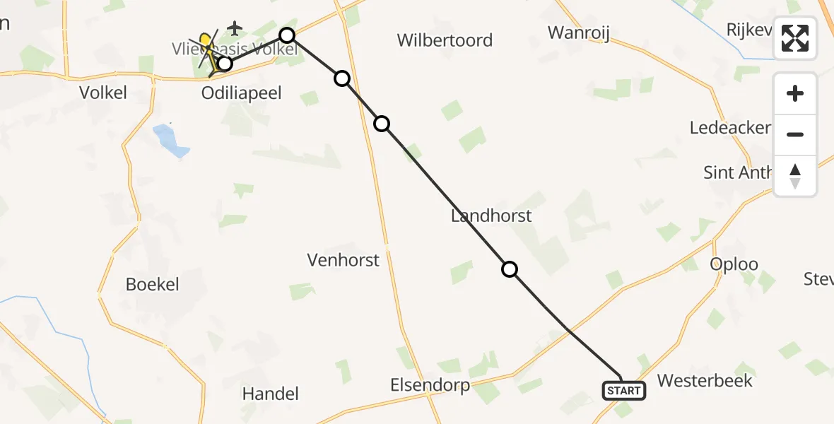 Routekaart van de vlucht: Lifeliner 3 naar Vliegbasis Volkel, Eerste Stichting