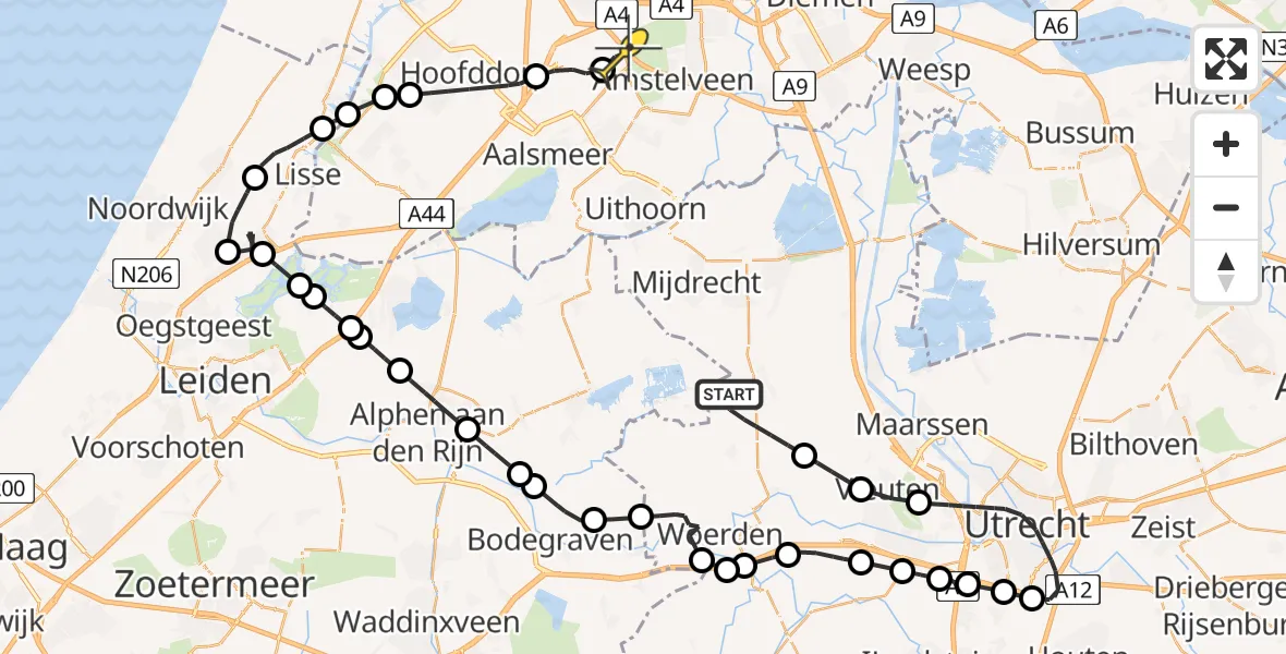 Routekaart van de vlucht: Politiehelikopter naar Schiphol, Van Teylingenweg