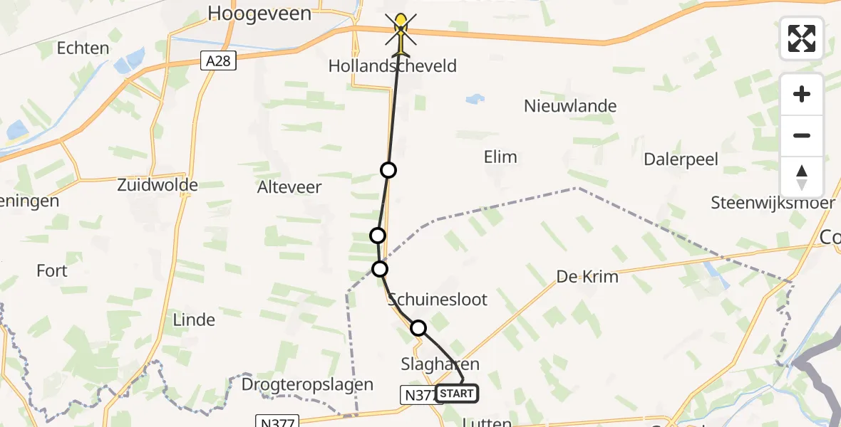 Routekaart van de vlucht: Lifeliner 4 naar Hollandscheveld, Turflaan