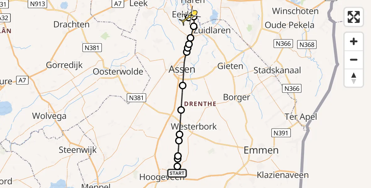 Routekaart van de vlucht: Lifeliner 4 naar Groningen Airport Eelde, Westerlaan