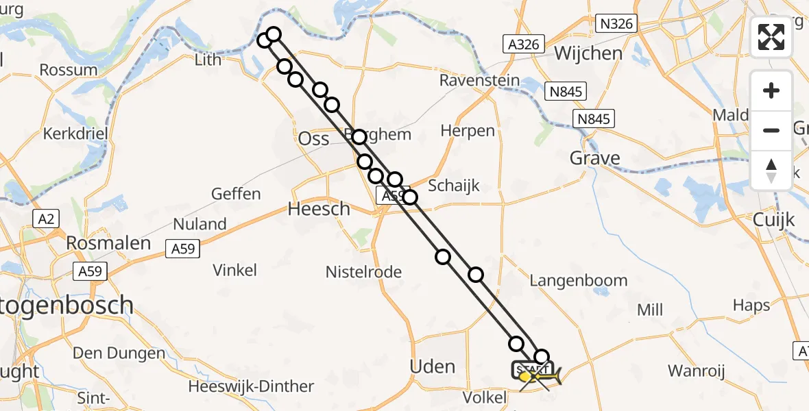 Routekaart van de vlucht: Lifeliner 3 naar Vliegbasis Volkel, De Bunders