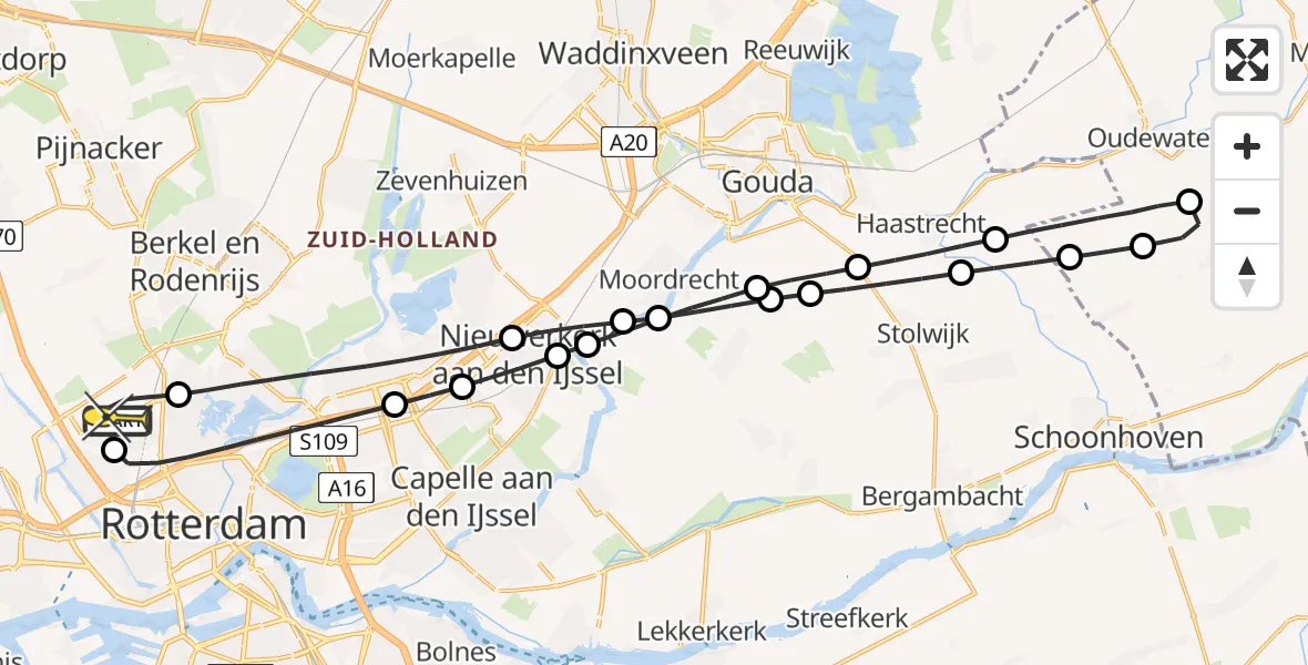 Routekaart van de vlucht: Lifeliner 2 naar Rotterdam The Hague Airport, Volkelstraat
