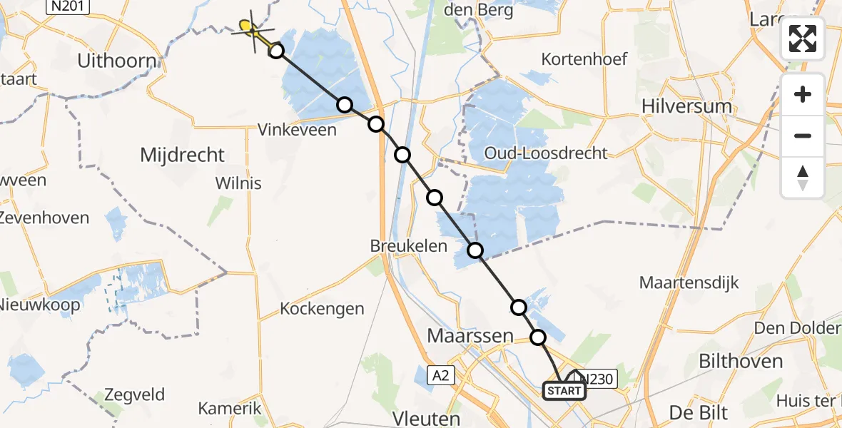 Routekaart van de vlucht: Politiehelikopter naar Abcoude, Ibisdreef