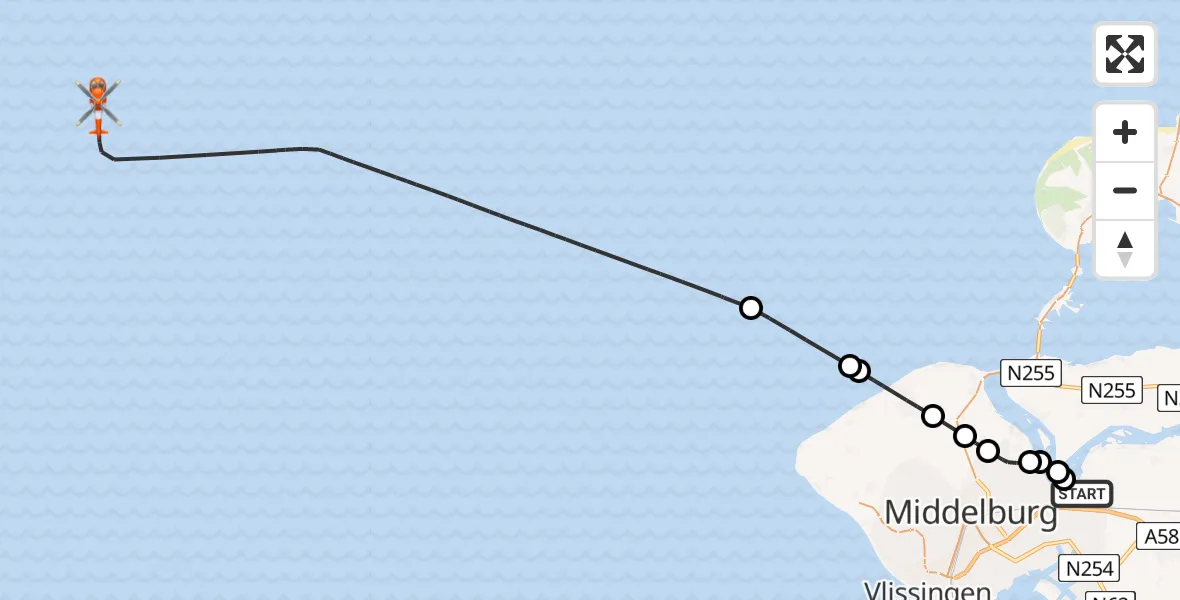 Vluchtroute Kustwachthelikopter Vliegveld Midden-Zeeland - , 25 juli 2025, 07:33