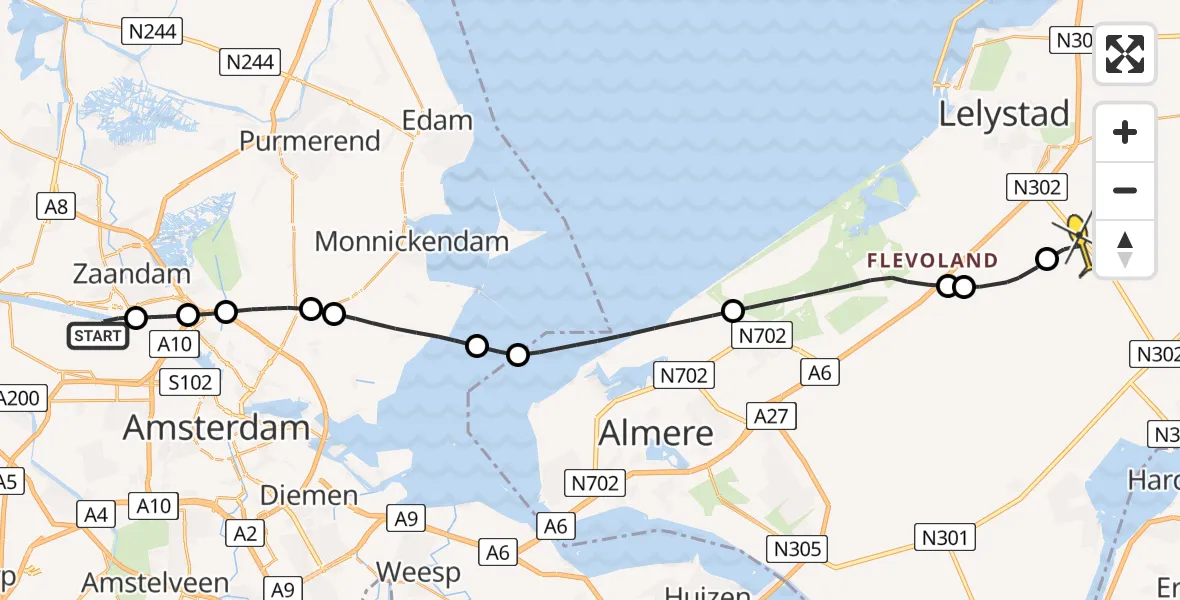Routekaart van de vlucht: Lifeliner 1 naar Lelystad Airport, Hemkade
