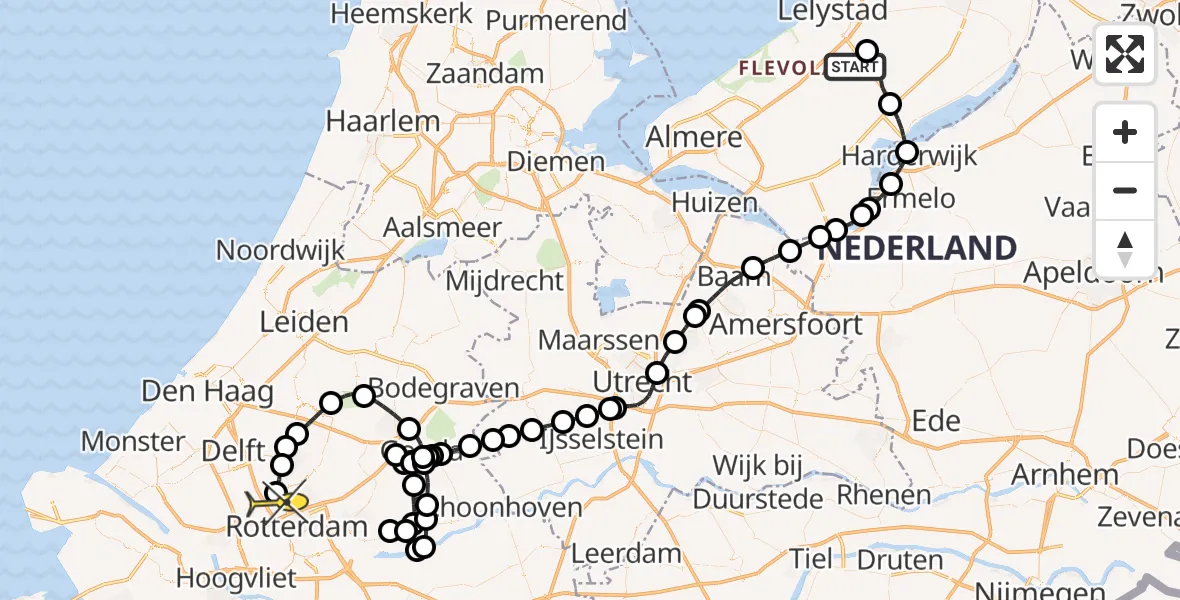 Routekaart van de vlucht: Traumahelikopter naar Rotterdam The Hague Airport, Vlotgrasweg