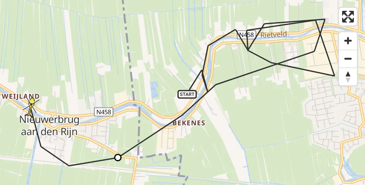 Routekaart van de vlucht: Politieheli naar Nieuwerbrug aan den Rijn, Ganzerikveld