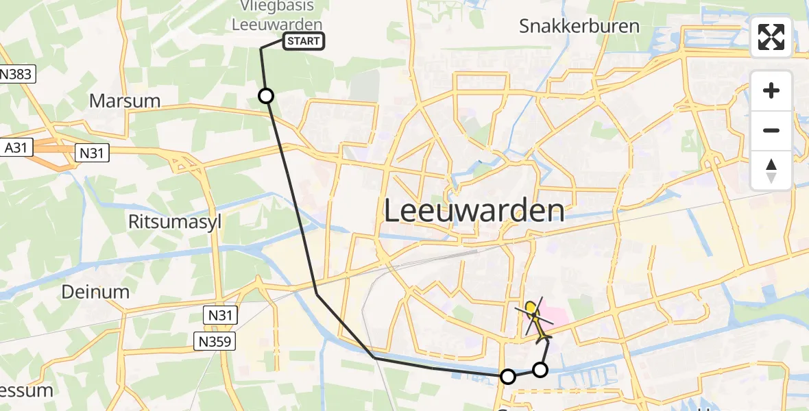 Routekaart van de vlucht: Ambulancehelikopter naar Leeuwarden, Keegsdijkje