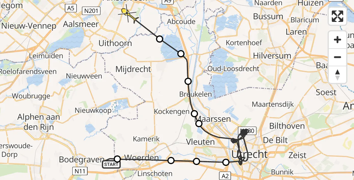 Routekaart van de vlucht: Politieheli naar Amstelveen, Weijpoort
