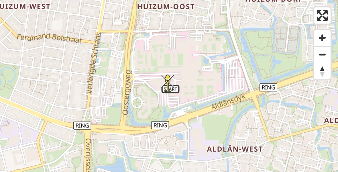 Routekaart van de vlucht: Ambulancehelikopter naar Leeuwarden, Aldlânsdyk