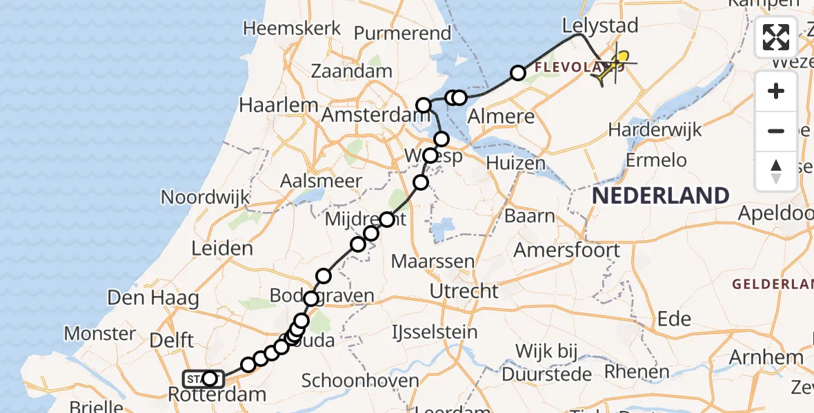 Routekaart van de vlucht: Traumahelikopter naar Lelystad Airport, Brandenburgbaan