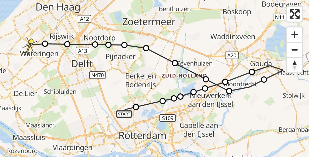 Routekaart van de vlucht: Lifeliner 2 naar Den Haag, Klaprooshof