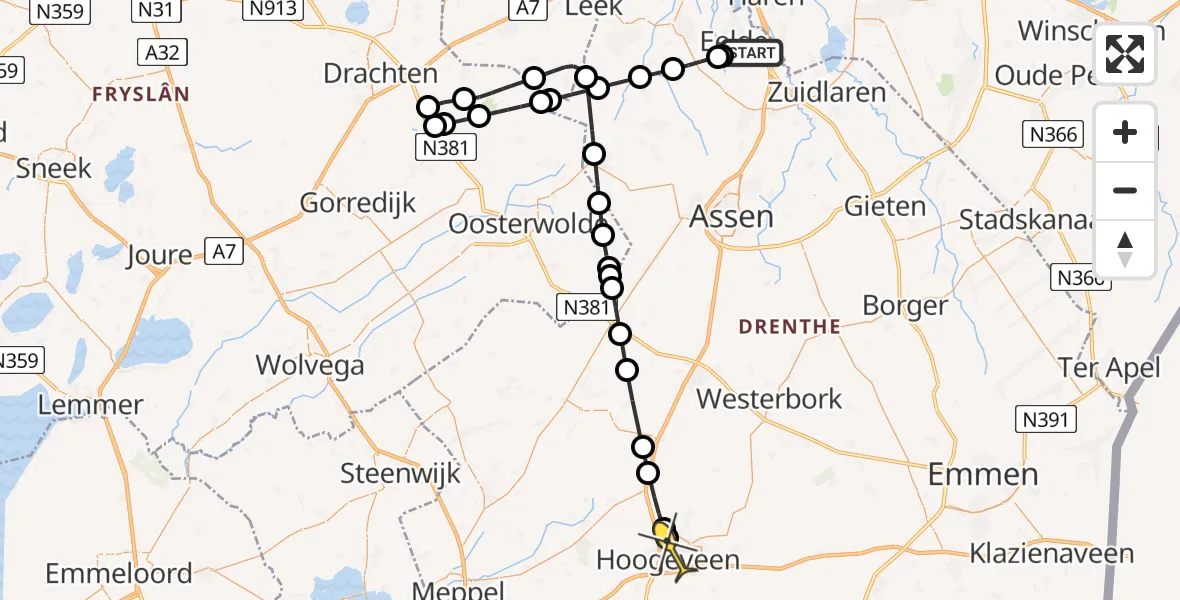 Routekaart van de vlucht: Lifeliner 4 naar Hoogeveen, Watermolendijk