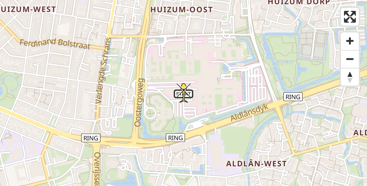 Routekaart van de vlucht: Ambulancehelikopter naar Leeuwarden, Aldlânsdyk