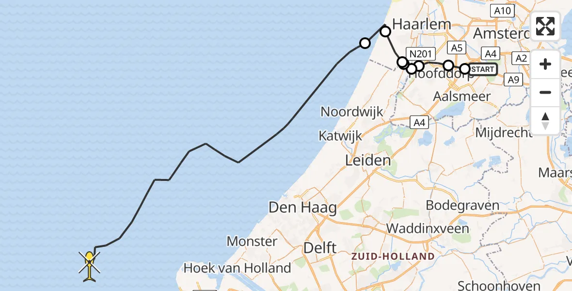 Routekaart van de vlucht: Politieheli naar Loevesteinse Randweg