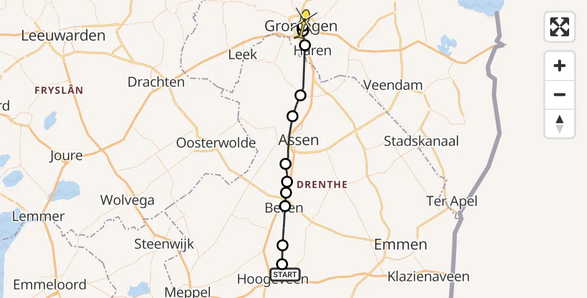 Routekaart van de vlucht: Lifeliner 4 naar Universitair Medisch Centrum Groningen, Pesserdijk
