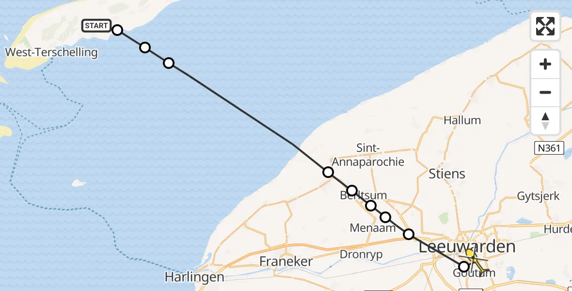 Routekaart van de vlucht: Ambulancehelikopter naar Leeuwarden, Terpweg