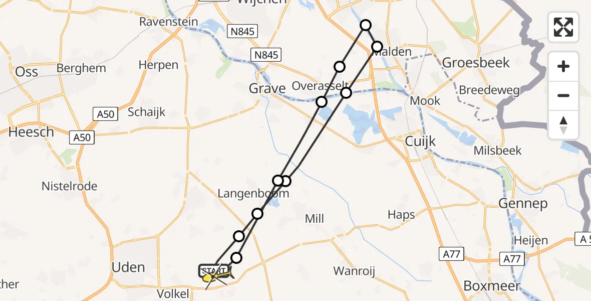 Routekaart van de vlucht: Lifeliner 3 naar Vliegbasis Volkel, Millsebaan