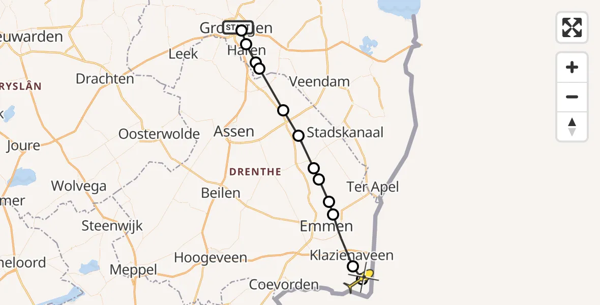 Routekaart van de vlucht: Lifeliner 4 naar Zwartemeer, Eemskanaal