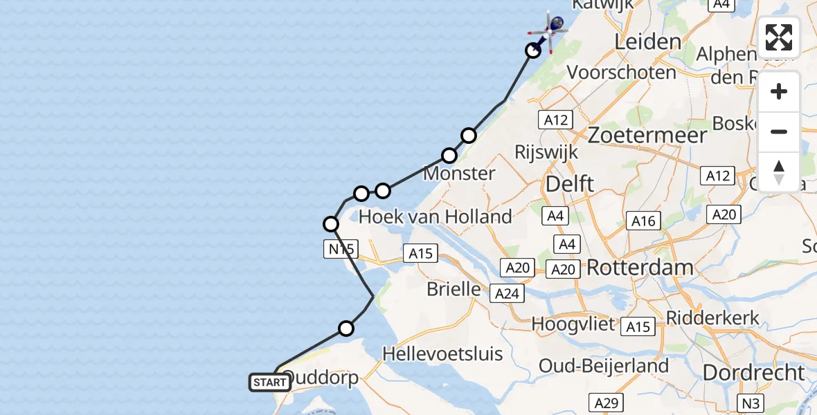 Vluchtroute Politiehelikopter Ouddorp - , 25 juli 2025, 14:32