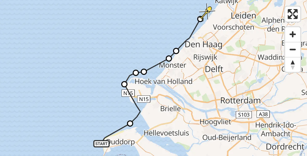 Routekaart van de vlucht: Politiehelikopter naar Groenedijk