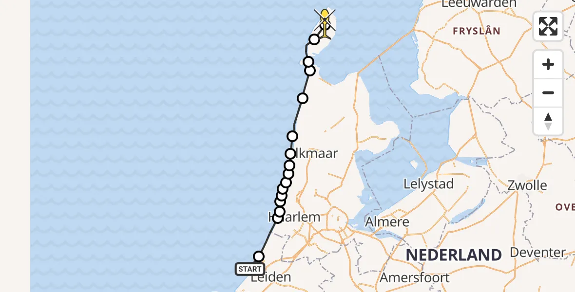 Routekaart van de vlucht: Politiehelikopter naar Texel International Airport, Koningin Astrid Boulevard
