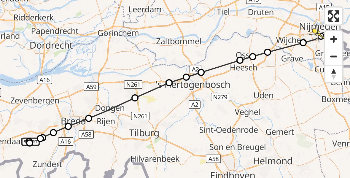 Routekaart van de vlucht: Lifeliner 3 naar Radboud Universitair Medisch Centrum, Vorenseindseweg
